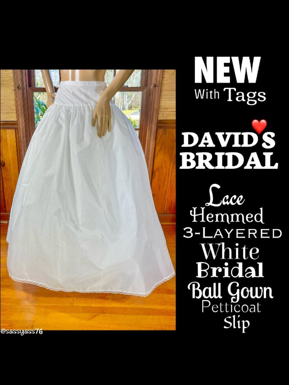 ▪️NWT▪️DAVIDS BRIDAL▪️Lace Hem 3-Layered White Bridal Ball Gown Petticoat Slip